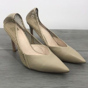 Louise et Cie Talissa Mesh Pointed Toe Pumps Taupe Heels Size 10 Leather